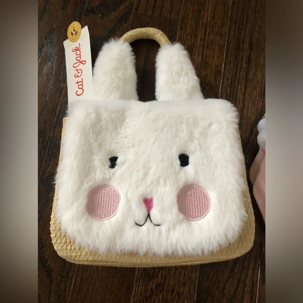 Easter Bundle x2: NEW W/TAGS! Cat & Jack Fuzzy Bunny Straw Purse & 6-12M Socks